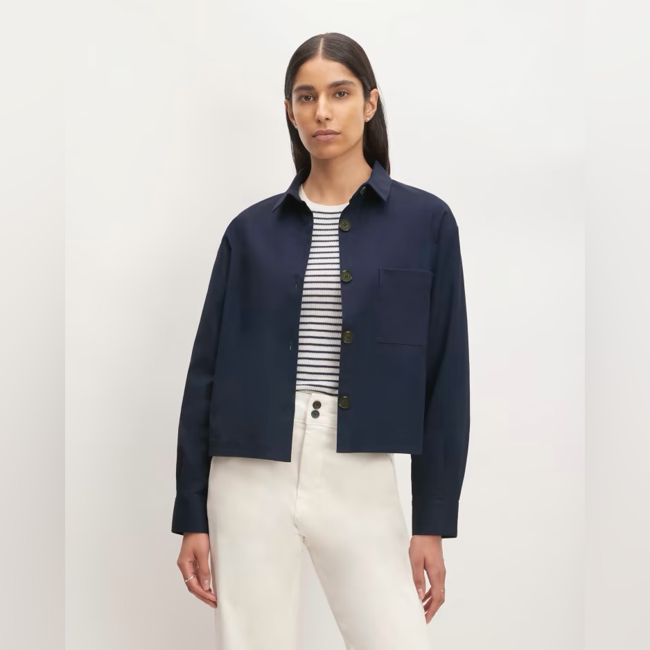 New Everlane The Structured Cotton Cropped Shirt In Navy 12